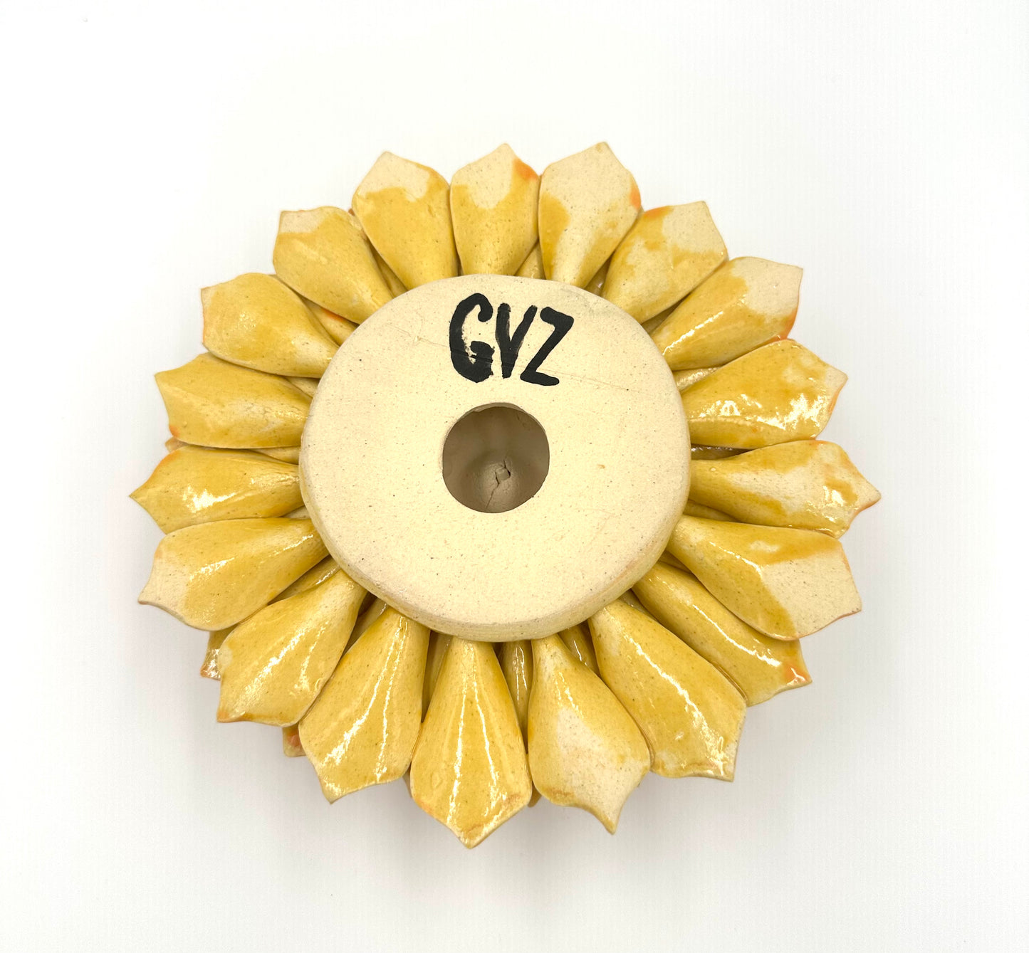 Orange and Yellow Zinnia wall hanging ceramic sculpture
