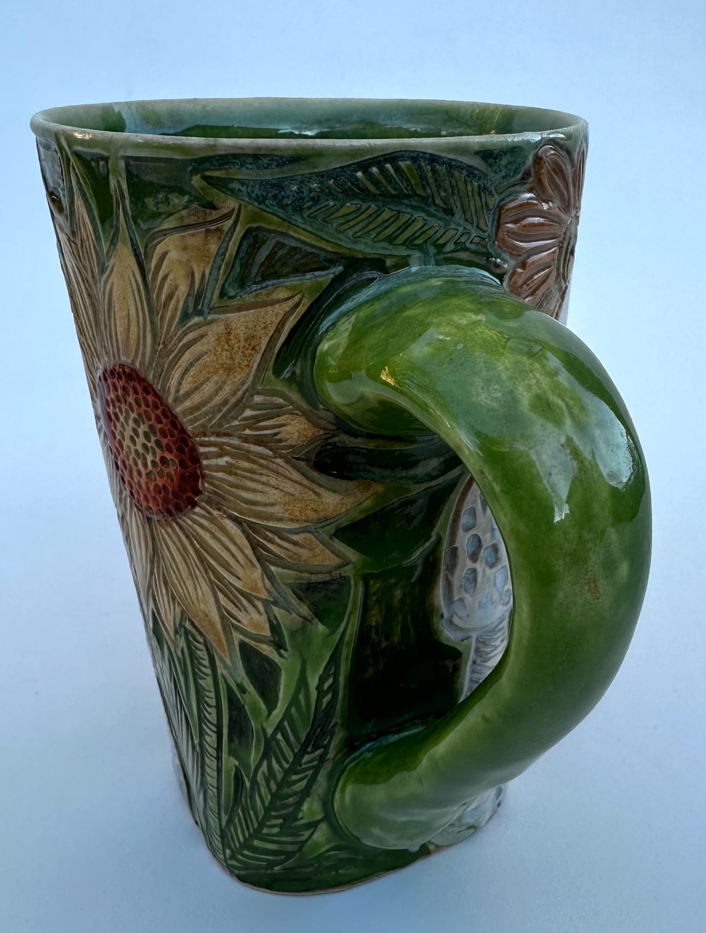 Large mug with skull, flowers, and mushrooms