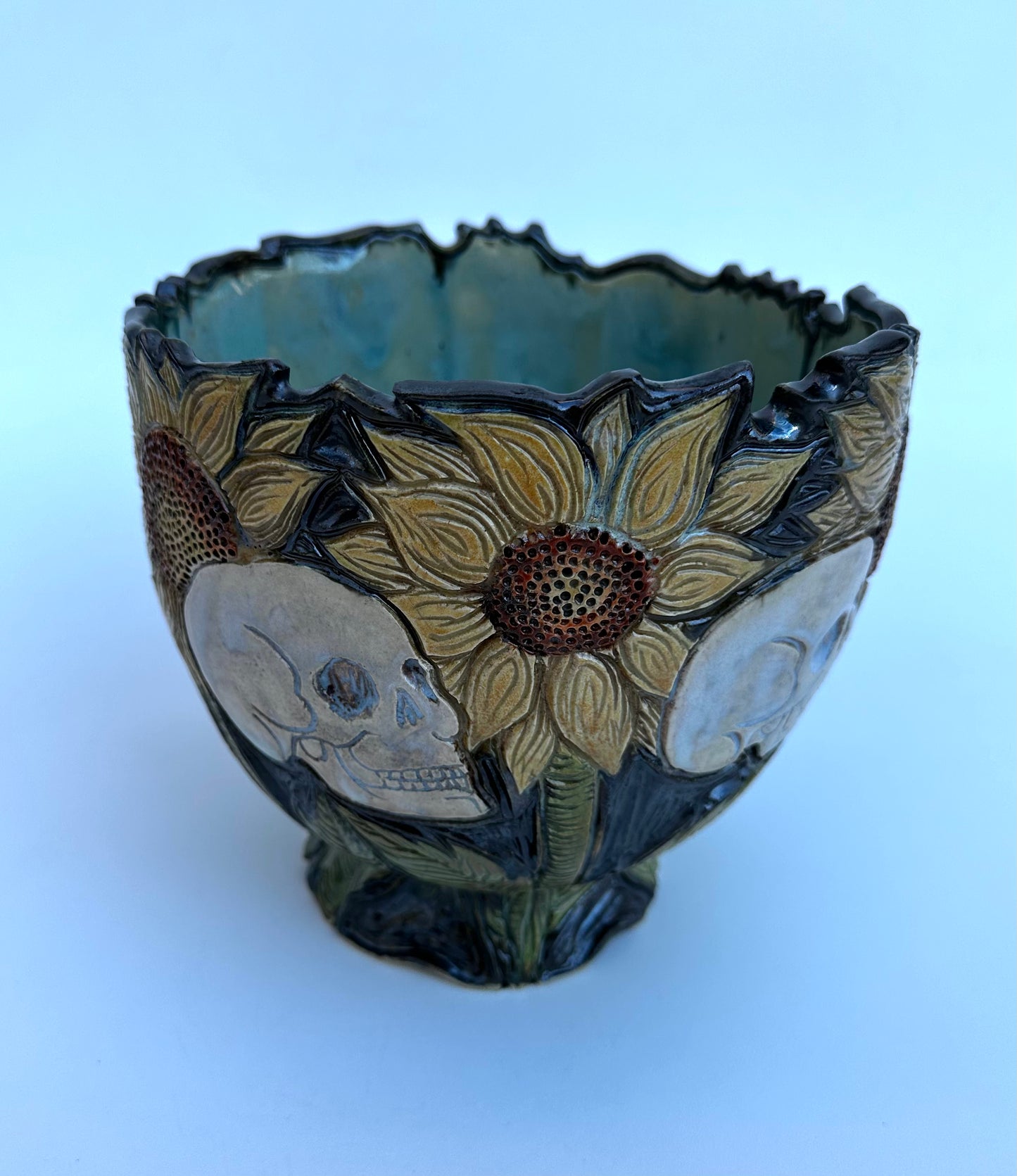 Large bowl with skulls and sunflowers