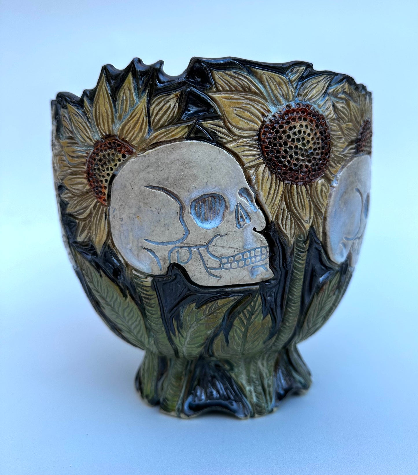 Large bowl with skulls and sunflowers