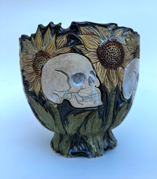 Large bowl with skulls and sunflowers