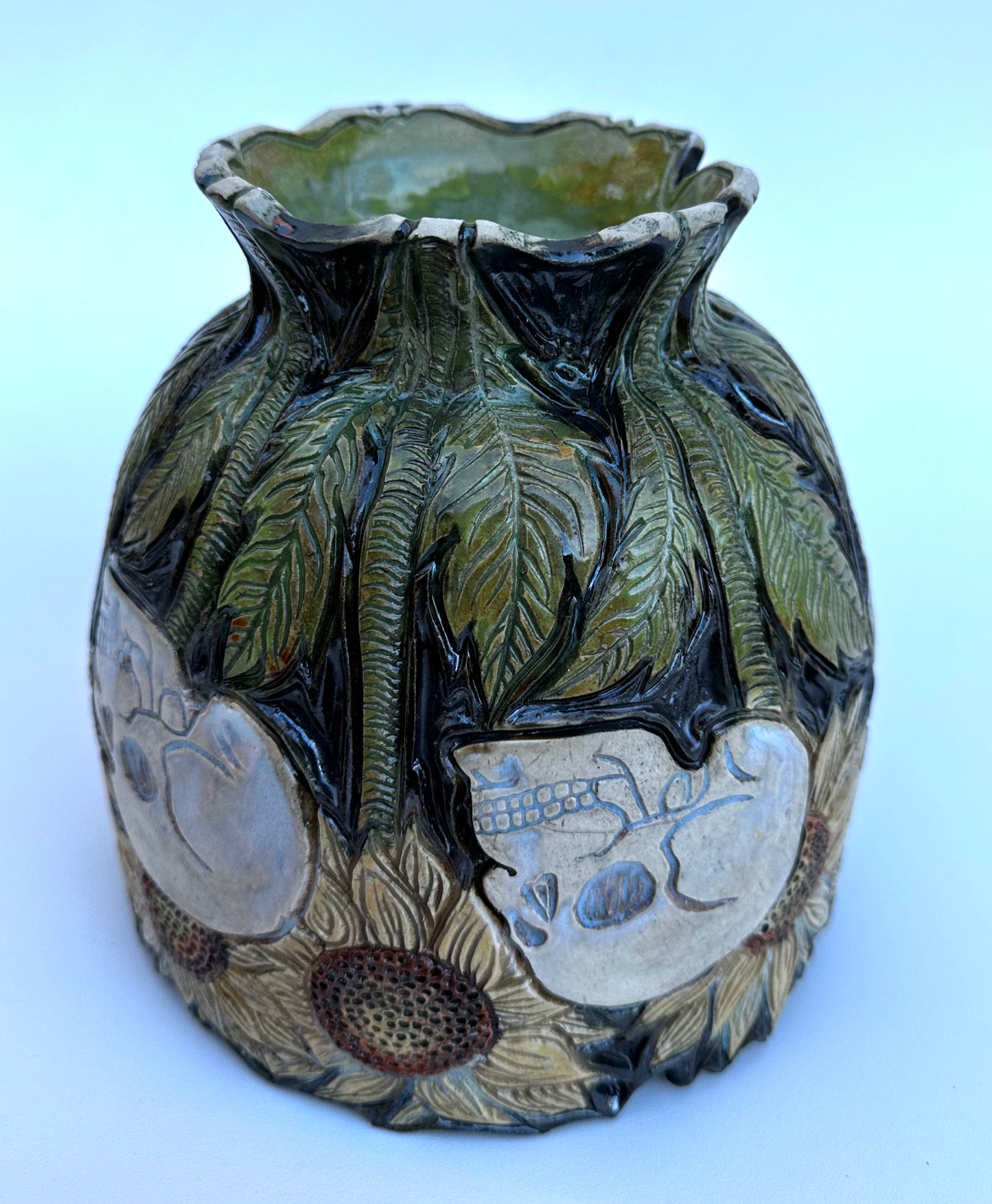Large bowl with skulls and sunflowers