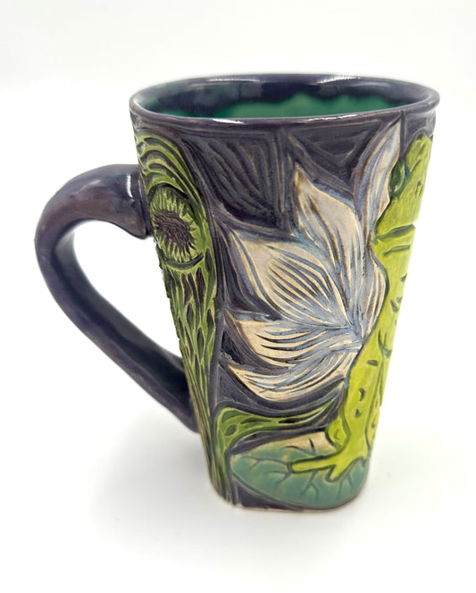 Toad on Lily pad with lotus flowers and pitcher plants Mug