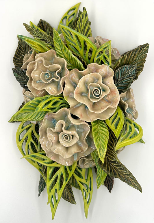 “Rambliń Rose” Wall hanging ceramic Sculpture